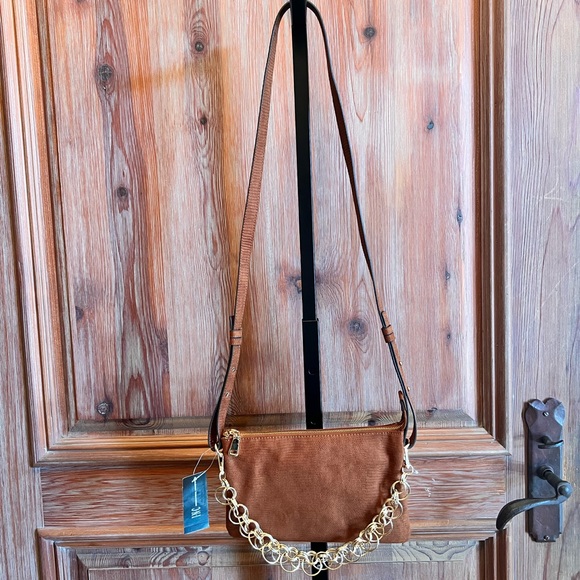 NWT INC Camel Lizard Crossbody bag with Gold tone chain in front - Picture 7 of 14